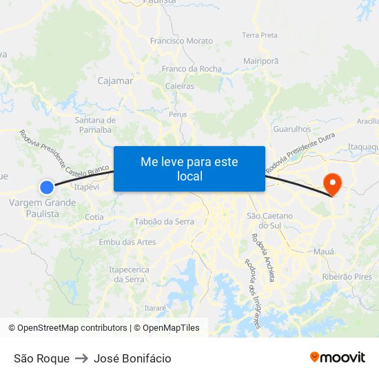 São Roque to José Bonifácio map