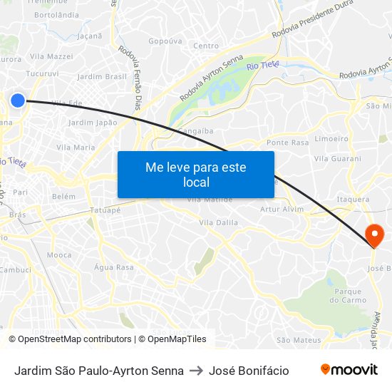 Jardim São Paulo-Ayrton Senna to José Bonifácio map