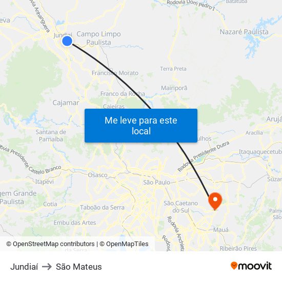 Jundiaí to São Mateus map