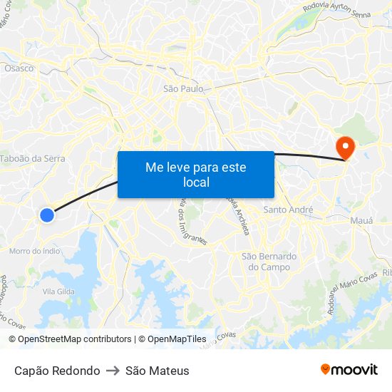 Capão Redondo to São Mateus map