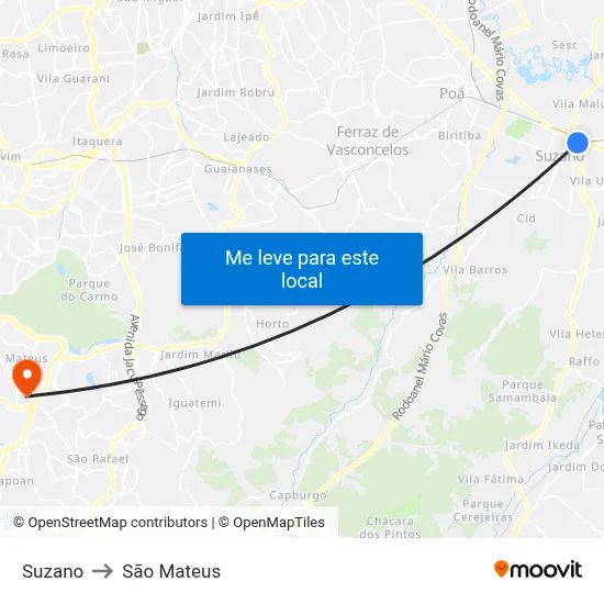 Suzano to São Mateus map