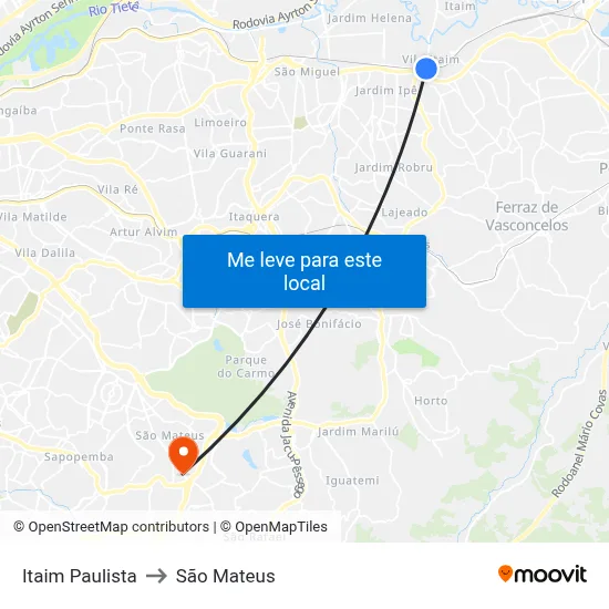 Itaim Paulista to São Mateus map
