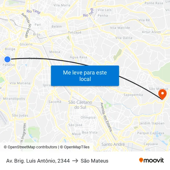 Av. Brig. Luís Antônio, 2344 to São Mateus map