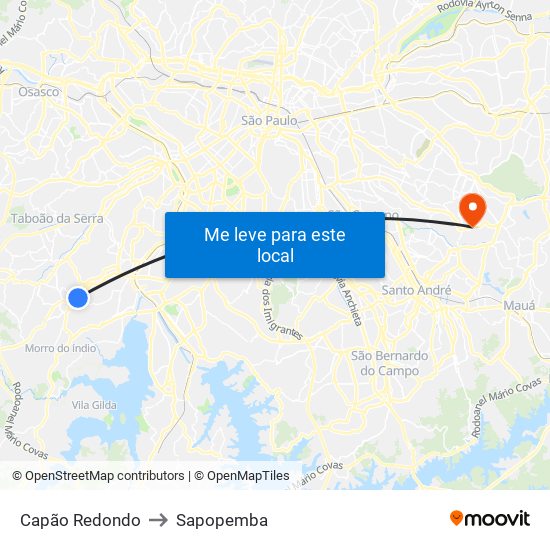 Capão Redondo to Sapopemba map