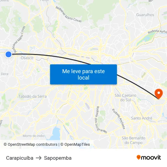 Carapicuíba to Sapopemba map