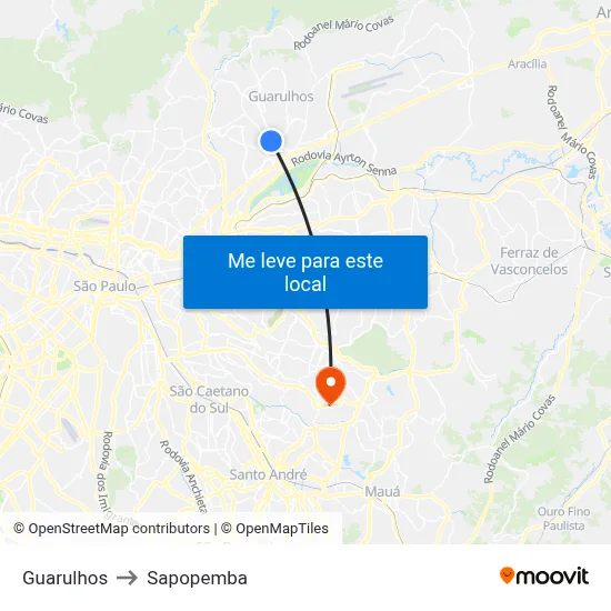 Guarulhos to Sapopemba map