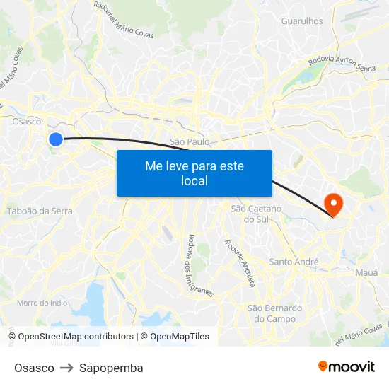 Osasco to Sapopemba map