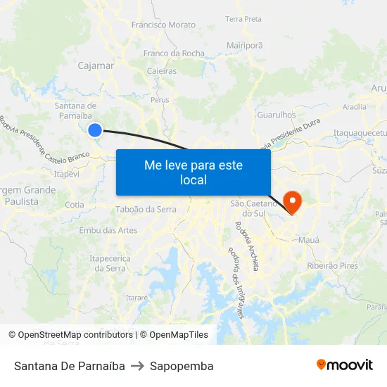 Santana De Parnaíba to Sapopemba map