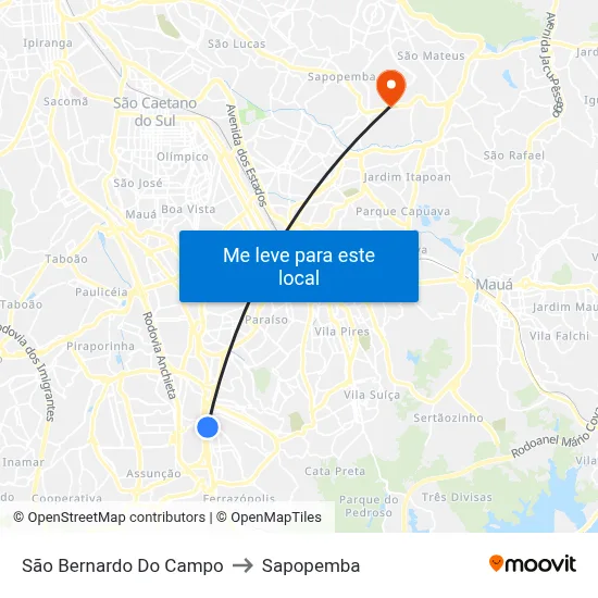 São Bernardo Do Campo to Sapopemba map