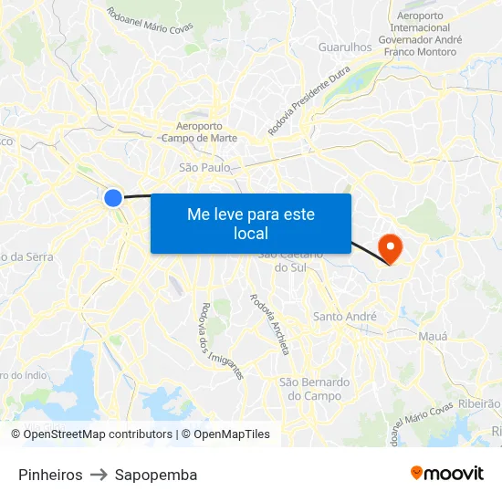 Pinheiros to Sapopemba map