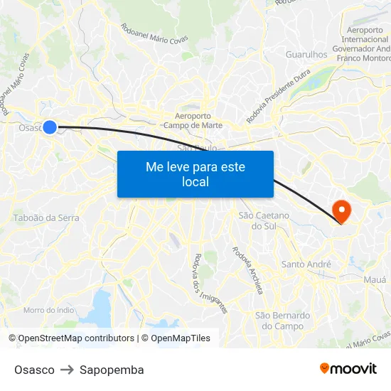 Osasco to Sapopemba map