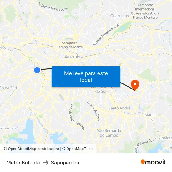 Metrô Butantã to Sapopemba map
