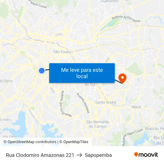 Rua Clodomiro Amazonas 221 to Sapopemba map