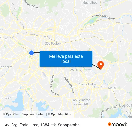 Av. Brg. Faria Lima, 1384 to Sapopemba map