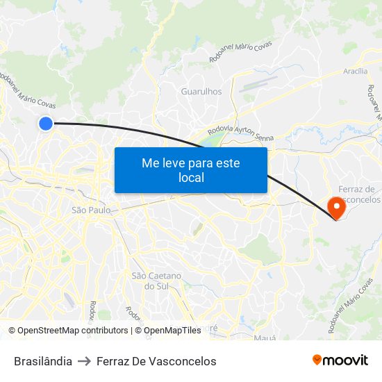 Brasilândia to Ferraz De Vasconcelos map