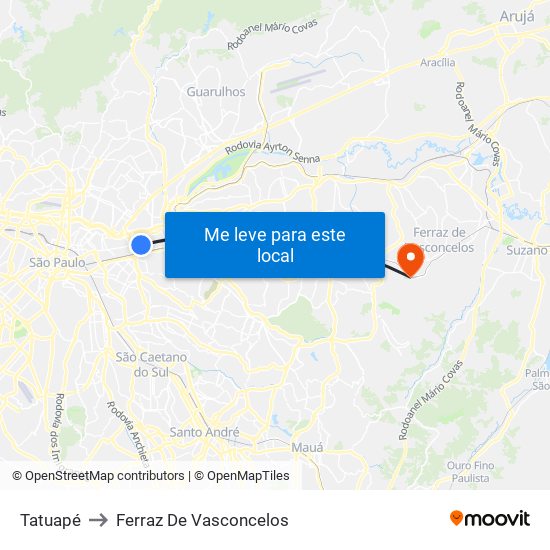 Tatuapé to Ferraz De Vasconcelos map