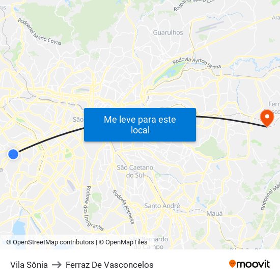 Vila Sônia to Ferraz De Vasconcelos map