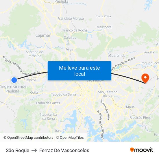 São Roque to Ferraz De Vasconcelos map