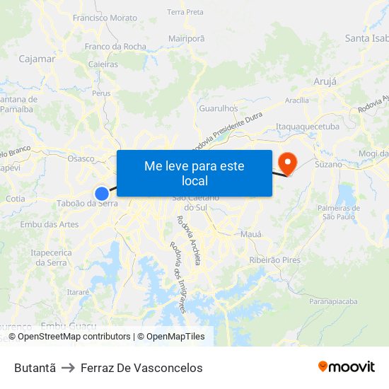 Butantã to Ferraz De Vasconcelos map