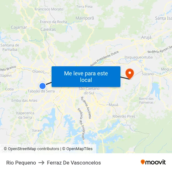 Rio Pequeno to Ferraz De Vasconcelos map