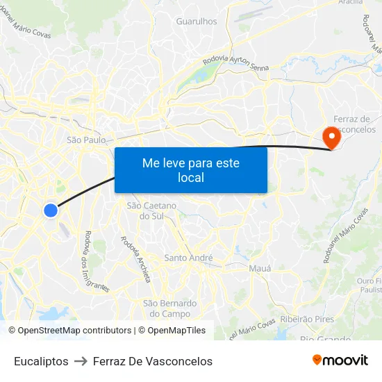 Eucaliptos to Ferraz De Vasconcelos map