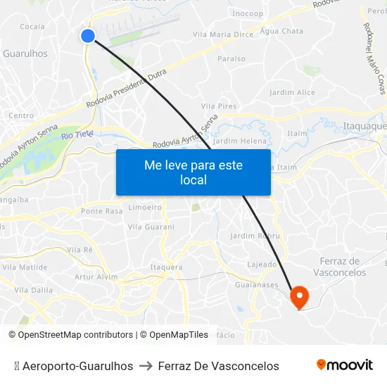 ✈️ Aeroporto-Guarulhos to Ferraz De Vasconcelos map