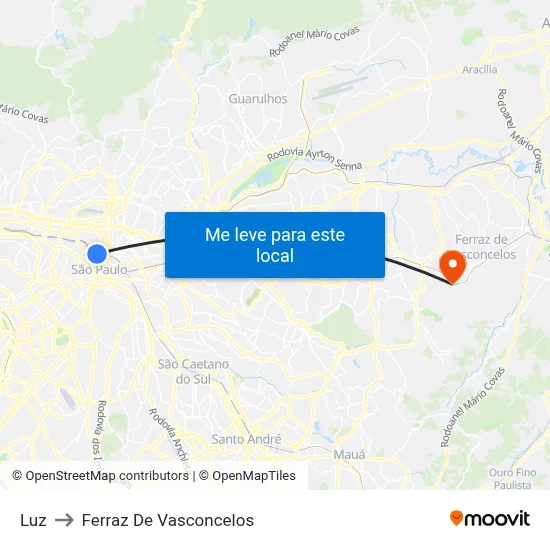 Luz to Ferraz De Vasconcelos map