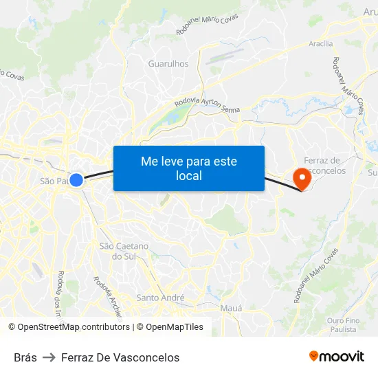 Brás to Ferraz De Vasconcelos map