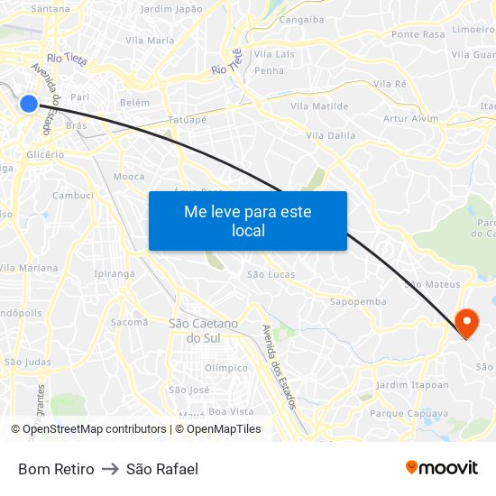 Bom Retiro to São Rafael map