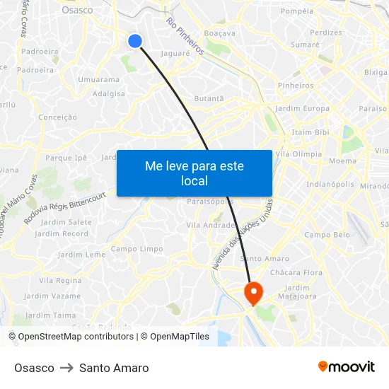 Osasco to Santo Amaro map