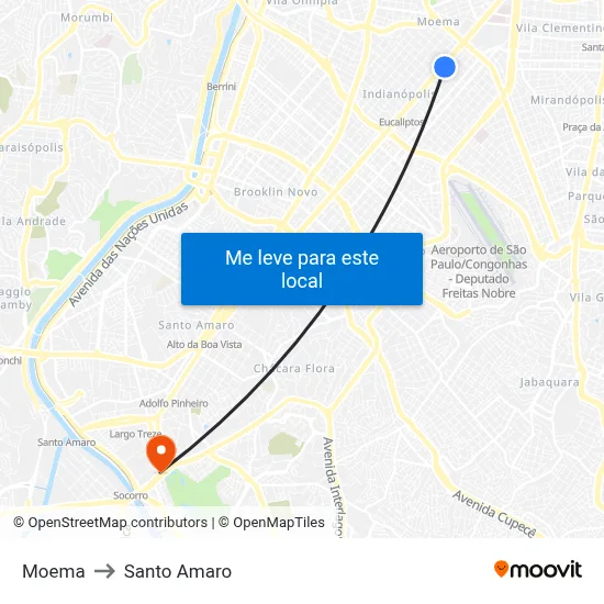 Moema to Santo Amaro map