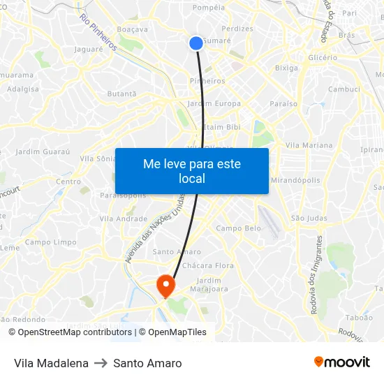 Vila Madalena to Santo Amaro map