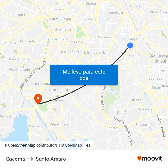 Sacomã to Santo Amaro map
