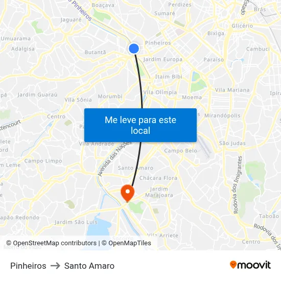Pinheiros to Santo Amaro map