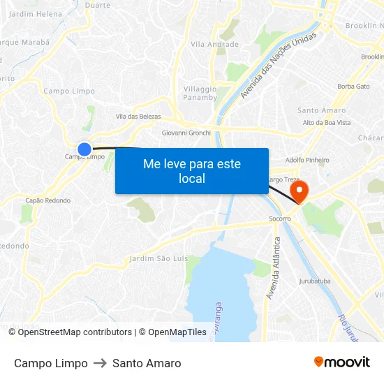 Campo Limpo to Santo Amaro map