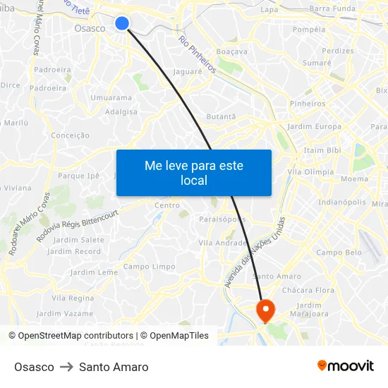 Osasco to Santo Amaro map