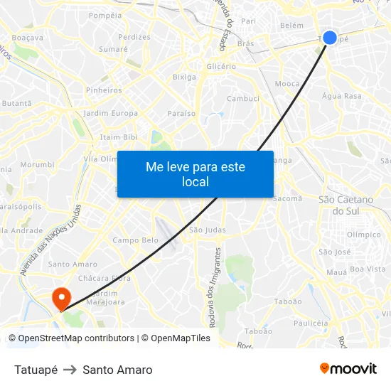 Tatuapé to Santo Amaro map
