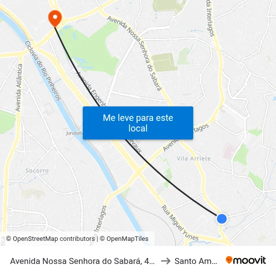 Avenida Nossa Senhora do Sabará, 4455 to Santo Amaro map