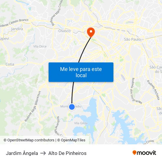 Jardim Ângela to Alto De Pinheiros map