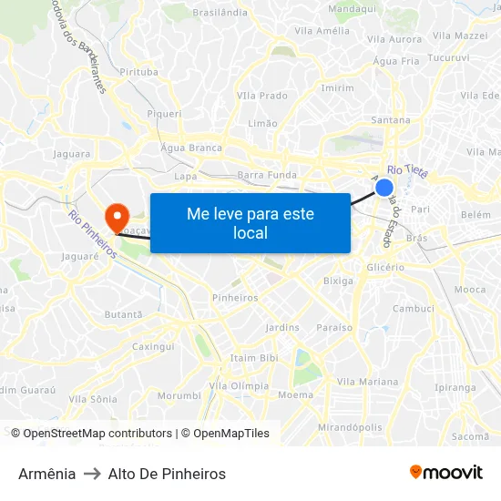 Armênia to Alto De Pinheiros map