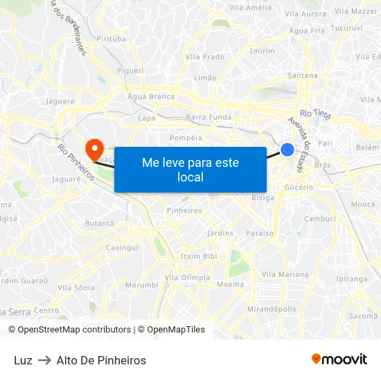 Luz to Alto De Pinheiros map
