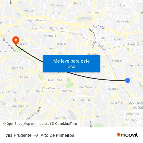 Vila Prudente to Alto De Pinheiros map