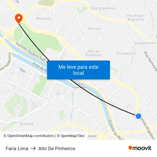 Faria Lima to Alto De Pinheiros map