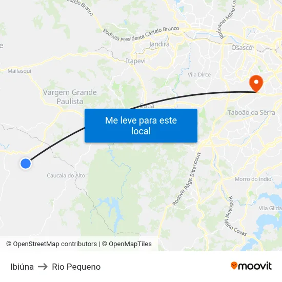 Ibiúna to Rio Pequeno map