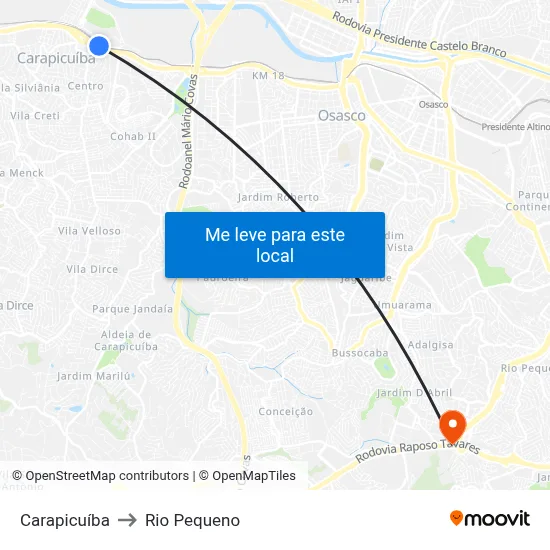 Carapicuíba to Rio Pequeno map