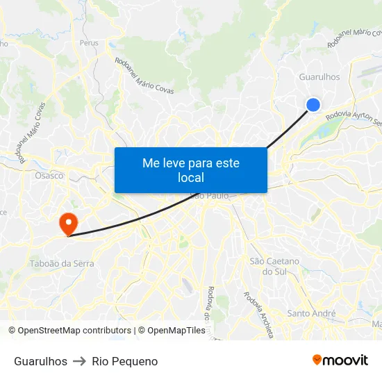 Guarulhos to Rio Pequeno map