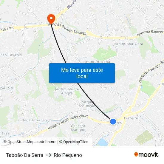 Taboão Da Serra to Rio Pequeno map