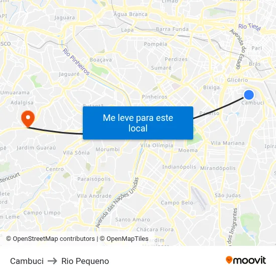 Cambuci to Rio Pequeno map