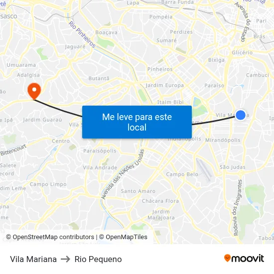 Vila Mariana to Rio Pequeno map