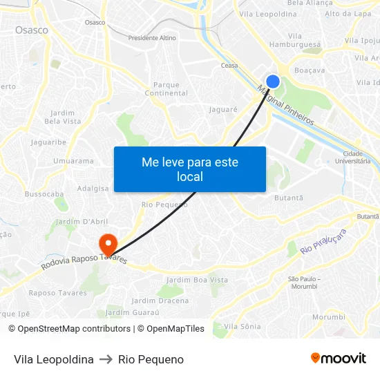 Vila Leopoldina to Rio Pequeno map